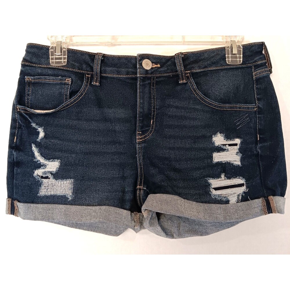 Y2K Denim Micro Midi Shorts Wn 15 Distressed Stretch Jean Low Rise Whiskers